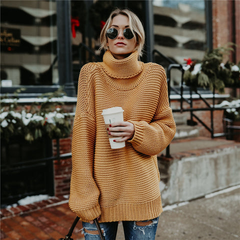 Women's Solid Color Large Commuter Turtleneck For Sweaters
