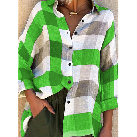 Women's Printed Long-sleeved Shirt Loose Plaid Blouses