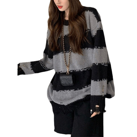 Women's Sleeve Striped Loose Lazy Pullover Round Sweaters