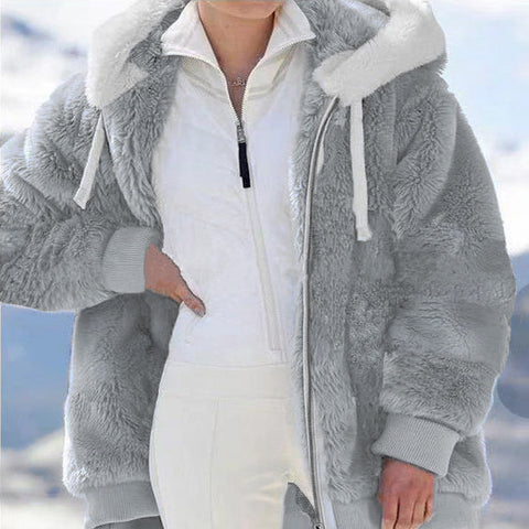 Women's Loose Plush Zipper Hooded For Coats