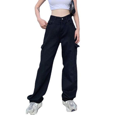 Women's Street Style Pocket High Waist Loose Pants