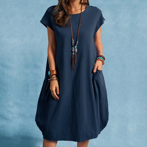 Women's And Linen Loose Casual Solid Color Dresses