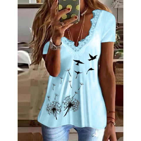 Women's Fashion Summer Short-sleeved Printed T-shirt Casual Blouses