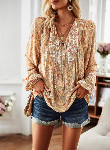Pullover Print Loose Casual Long Sleeve Blouses
