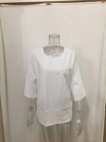 Women's Sleeve Round Neck Cotton And Linen Blouses