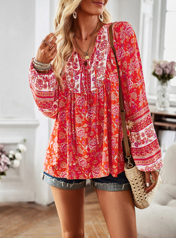 Pullover Print Loose Casual Long Sleeve Blouses
