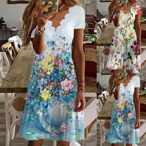 Women's Summer Digital Printed Short-sleeved Dress Dresses