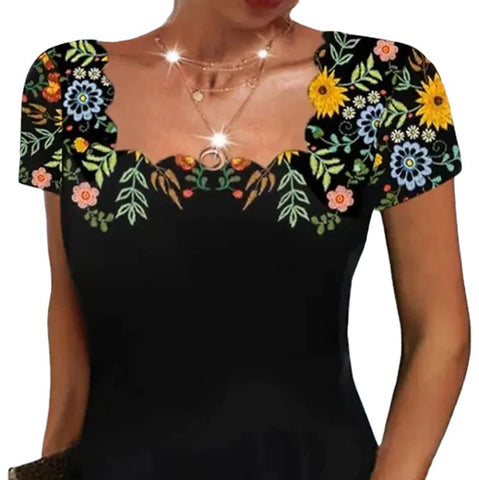 Women's Summer Fluted Collar Printed Short-sleeved Dress Dresses