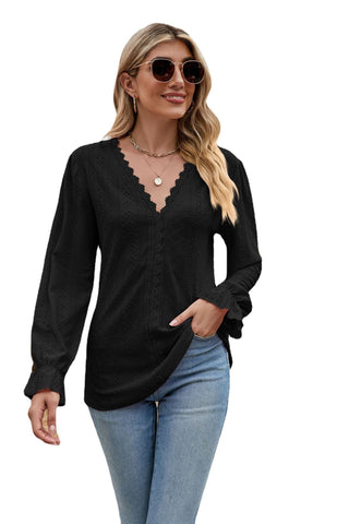 Solid Color Lace Patchwork Long Sleeve Blouses