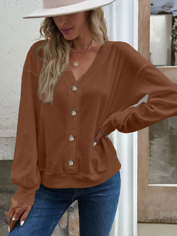 Women's Clothes Solid Color Buttons Loose Long-sleeved Sweaters