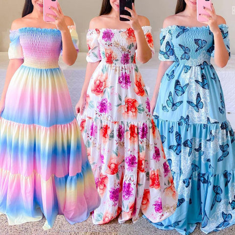 Women's Versatile Graceful Printed Tube Dress Tops