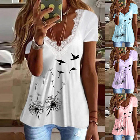 Women's Fashion Summer Short-sleeved Printed T-shirt Casual Blouses