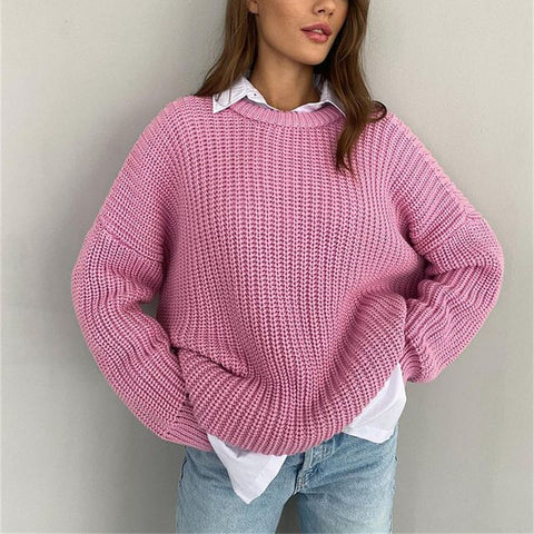 Women's Solid Color Casual Loose Long Sleeve Sweaters