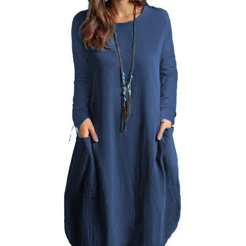 Women's And Linen Loose Casual Solid Color Dresses